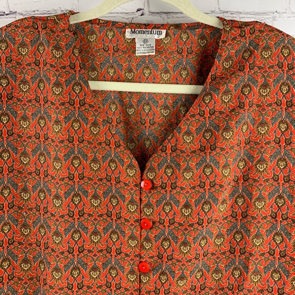 VINTAGE MOMENTUM Blouse 1960’s Red Floral & Geometric Print - Picture 3 of 13